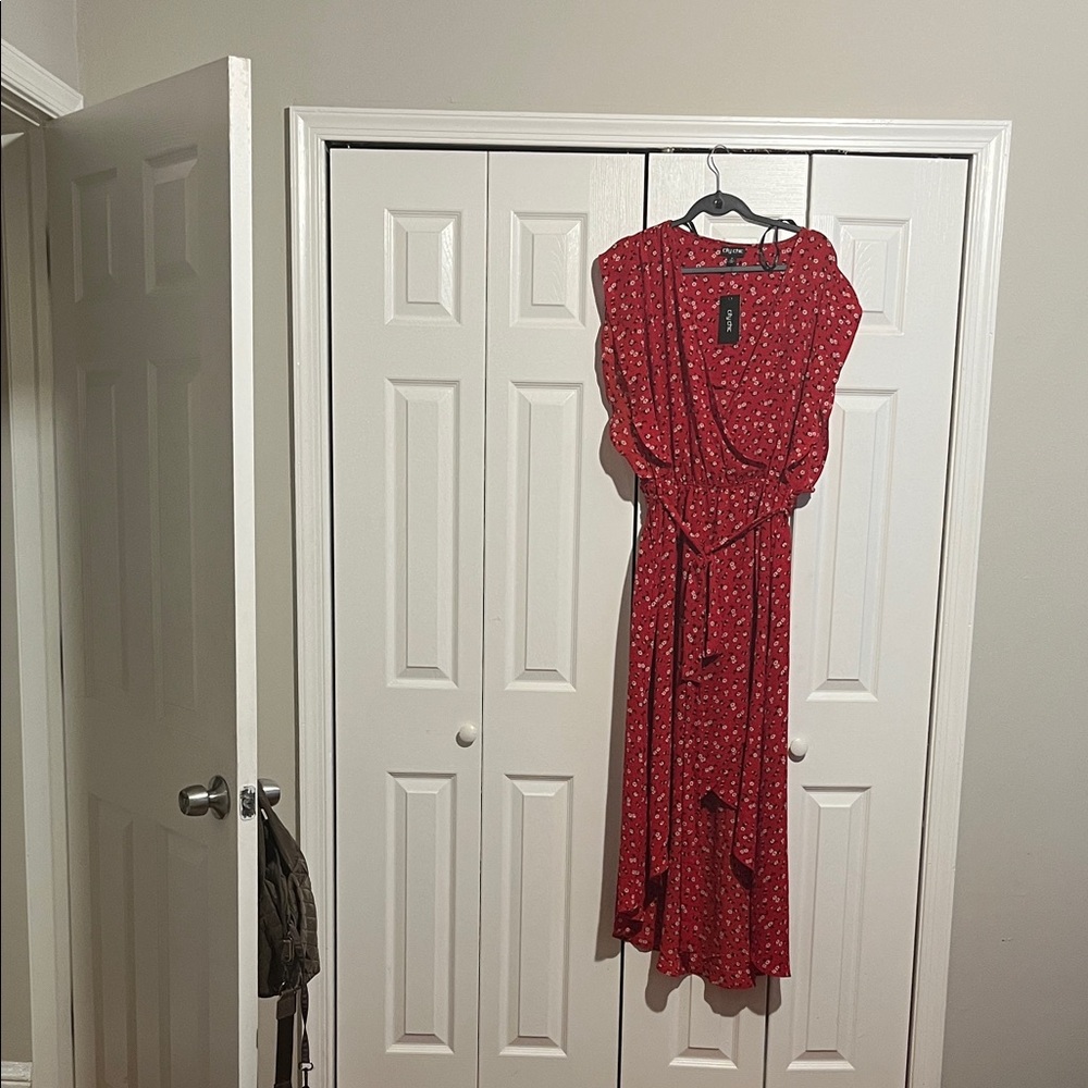 City Chic Red Asymmetrical Floral Dress